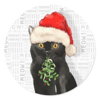 Black Bombay Cat Watercolor Santa Classic Round Sticker