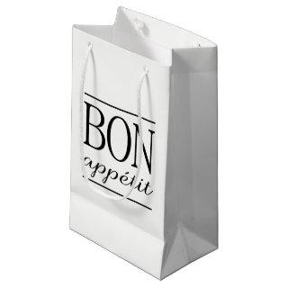 Black BON APPETIT Quote Dinner Typography Text Small Gift Bag