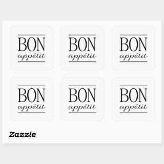 Black BON APPETIT Quote Dinner Typography Text Square Sticker
