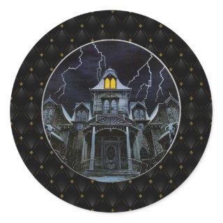 Black Border Haunted House Halloween Classic Round Sticker