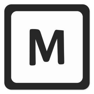 Black Border Rounded Corner Monogram Square Sticker