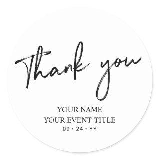 Black Brush Script Birthday Party Thank you Favor  Classic Round Sticker