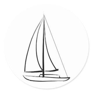 Black Brushstroke Schooner Classic Round Sticker