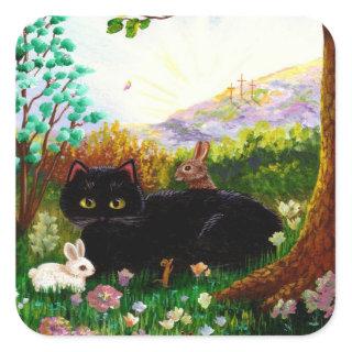 Black Cat Christian Art Painting Creationarts LRA Square Sticker