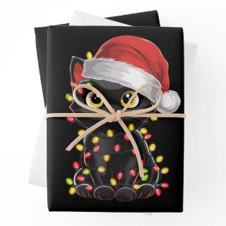 Black Cat Christmas Tree Lights Funny Santa Kitten  Sheets