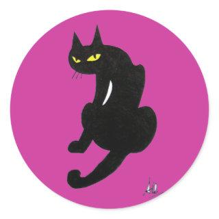 BLACK CAT HALLOWEEN PARTY CLASSIC ROUND STICKER