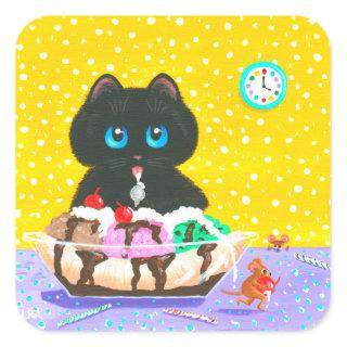 Black Cat Ice Cream Creationarts Square Sticker