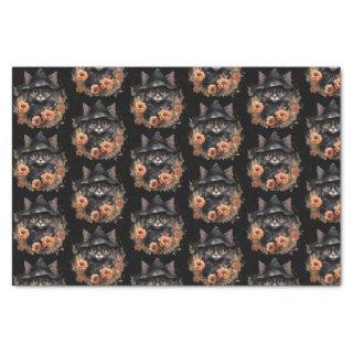 Black Cat in a Black Witch's Hat Halloween Pattern Tissue Paper