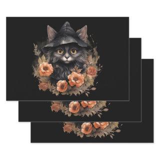 Black Cat in a Black Witch's Hat Halloween  Sheets