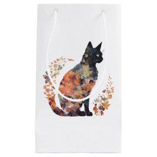 Black Cat Lover Costume Floral Flower Scary Hallow Small Gift Bag