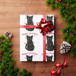 Black cat | Meowy Christmas |  twinkle lights