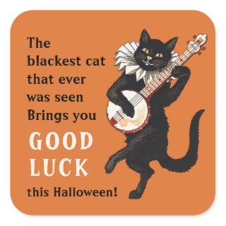 Black cat troubadour Good luck Halloween CC1163 Square Sticker