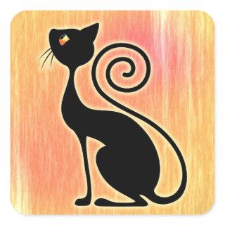 Black Cat Vintage Style Design Square Sticker