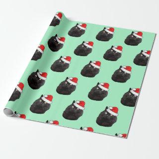 Black Cat wearing a Santa Hat