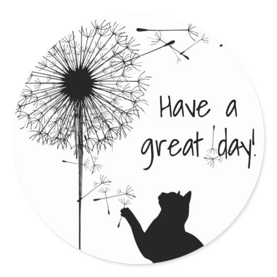 Black Cat with Dandelion Seeds Classic Round Sticker