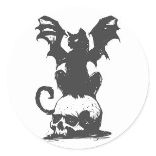 black cat with monster wings - Choose back color Classic Round Sticker