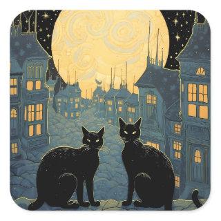 Black Cats on A Rooftop Square Sticker