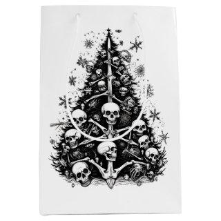 Black Christmas tree Skulls and bones Medium Gift Bag