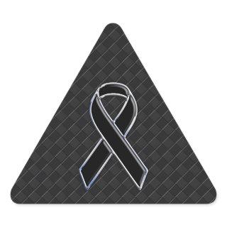 Black Chrome Style Ribbon Awareness Triangle Sticker