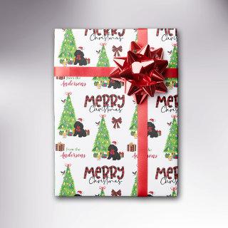 Black Cocker Spaniel, Bird, and Christmas Tree