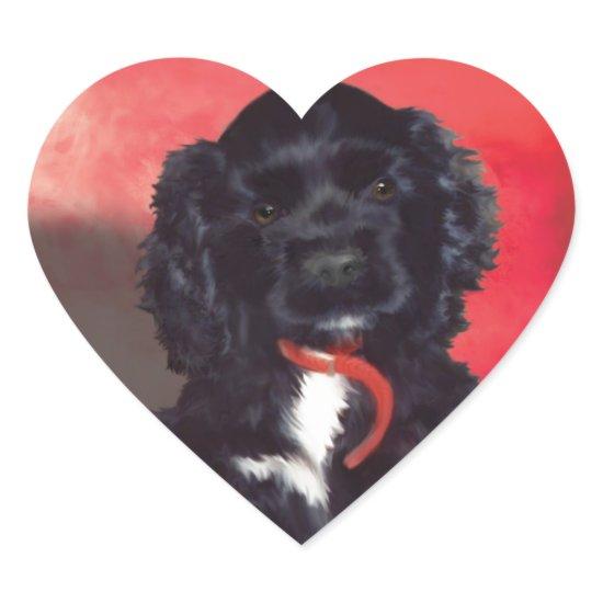 Black Cocker Spaniel Puppy - Abby Heart Sticker