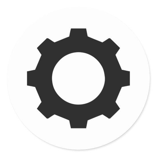 black cogwheel cog classic round sticker