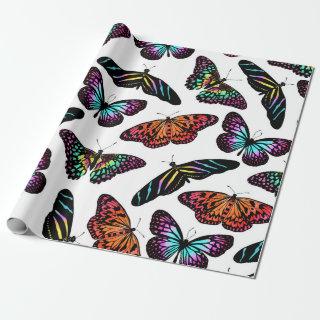 Black Colorful Butterflies Watercolor Pattern