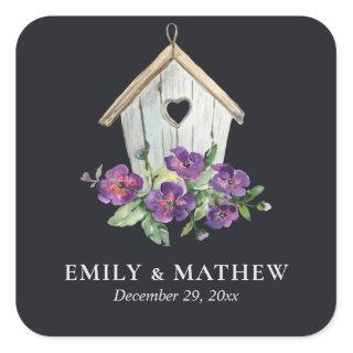 BLACK COUNTRY RUSTIC FLORAL BIRDHOUSE WEDDING SQUARE STICKER