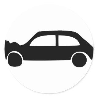 black crash car icon classic round sticker