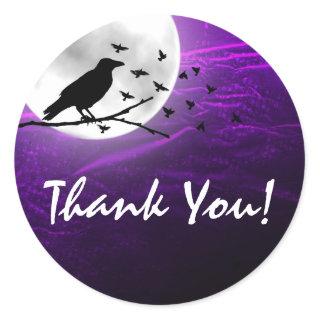 Black Crow Raven Silhouette on Moon Goth Thank You Classic Round Sticker