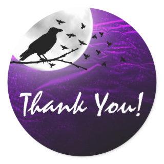 Black Crow Raven Silhouette on Moon Goth Thank You Classic Round Sticker