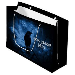 Black Crow with Runes Dark Goth Style Birthday Large Gift Bag