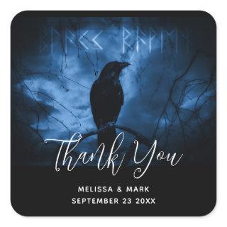 Black Crow with Runes Dark Goth Style Wedding Square Sticker