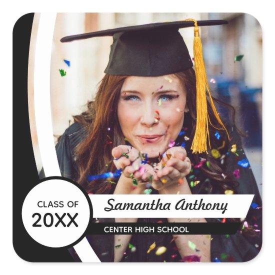 Black Curved Frame Photo Graduation Square Sticker