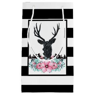 Black Deer Head w/ Pink Flowers & Mountains Small Gift Bag