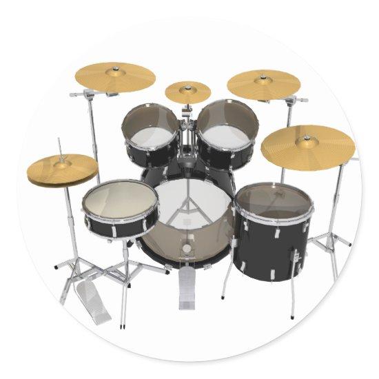 Black Drum Kit: Classic Round Sticker