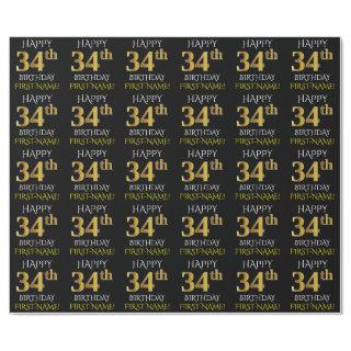 Black, Faux Gold "HAPPY 34th BIRTHDAY"