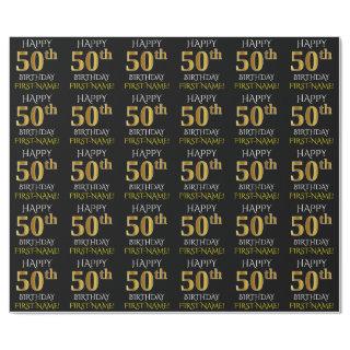 Black, Faux Gold "HAPPY 50th BIRTHDAY"