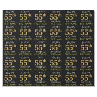 Black, Faux Gold "HAPPY 55th BIRTHDAY"