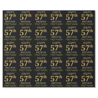 Black, Faux Gold "HAPPY 57th BIRTHDAY"