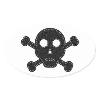 Black Felt Skull Oval Sticker