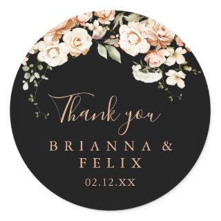 Black Formal Royal Floral Thank You Wedding Favor Classic Round Sticker