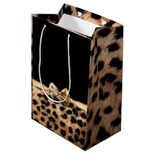 Black & Gold Bow Leopard Cheetah Animal Print Medium Gift Bag