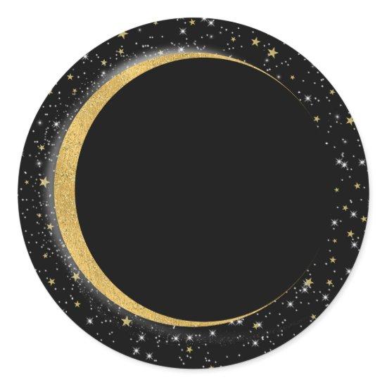 Black & Gold Celestial Moon Stars Lunar Night Classic Round Sticker