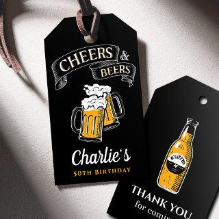 Black Gold Cheers And Beers Any Age Birthday Gift Tags