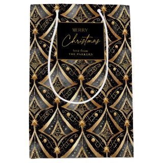 Black Gold Christmas Pattern#15 ID1009 Wrapping Medium Gift Bag