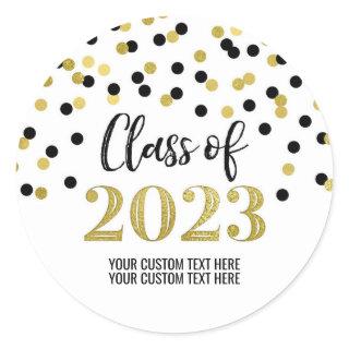 Black Gold Confetti Graduation 2023 Classic Round Sticker
