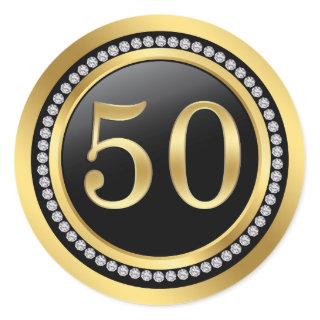 Black & gold, diamonds 50th Wedding Anniversary Classic Round Sticker