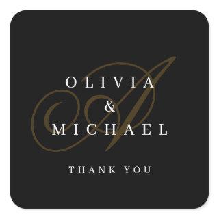 Black gold elegant classic calligraphy thank you s square sticker