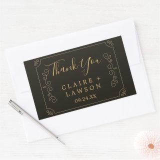 Black Gold Frame Borders  Thank You Classic Rectangular Sticker